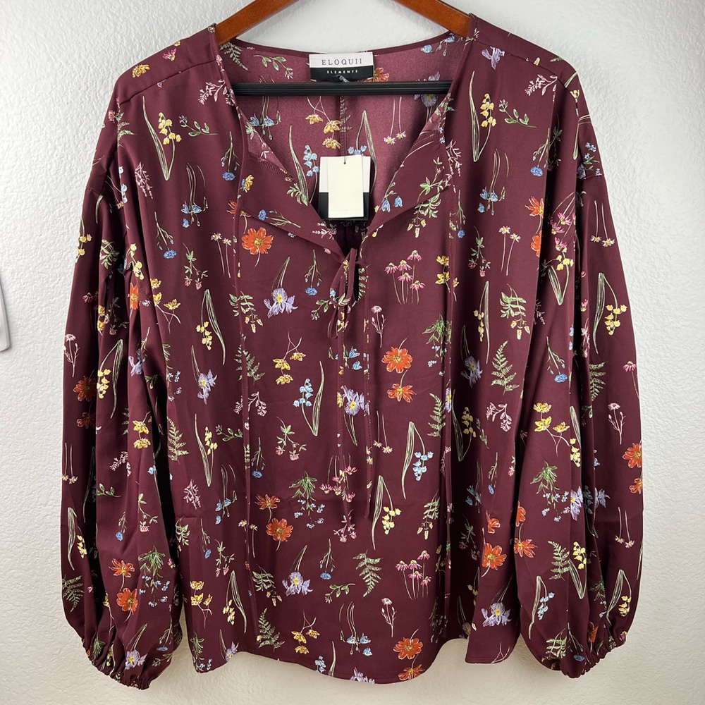 Eloquii Women's Floral Burgundy Top
